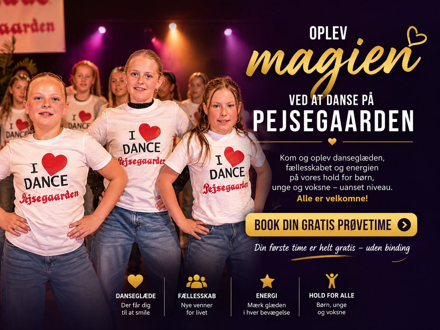 Gratis Prøvetime Børn danser til prøvetime hos Pejsegaarden Dans i Brønshøj – gratis prøvetime for børn, unge og voksne.