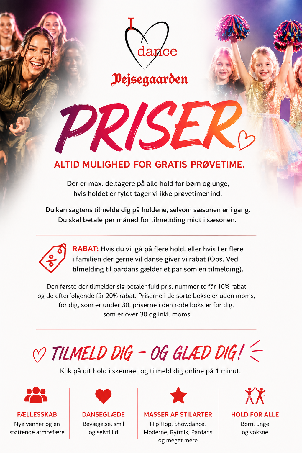 Dansepriser og prisliste – Pejsegaarden Dans Prisliste for dansehold hos Pejsegaarden Dans i København, Brønshøj med priser for børn, unge og voksne