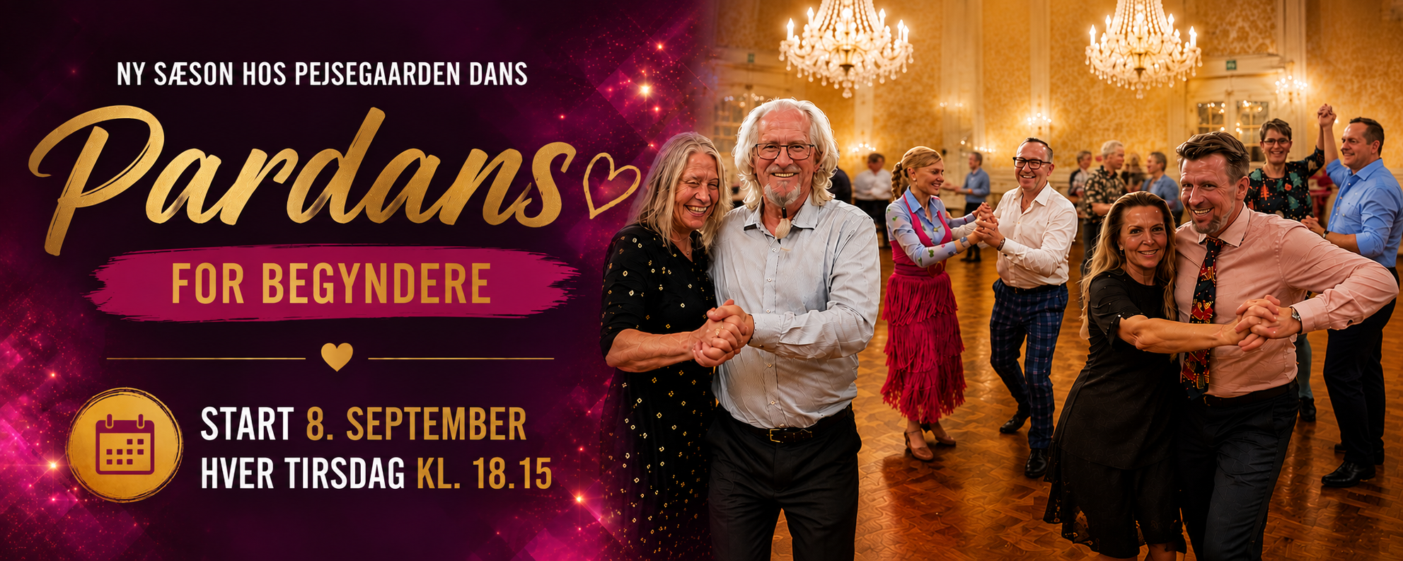 Pardans for begyndere hos Pejsegaarden Dans i Brønshøj, København. Ny sæson starter 8. september – hver tirsdag kl. 18.15
